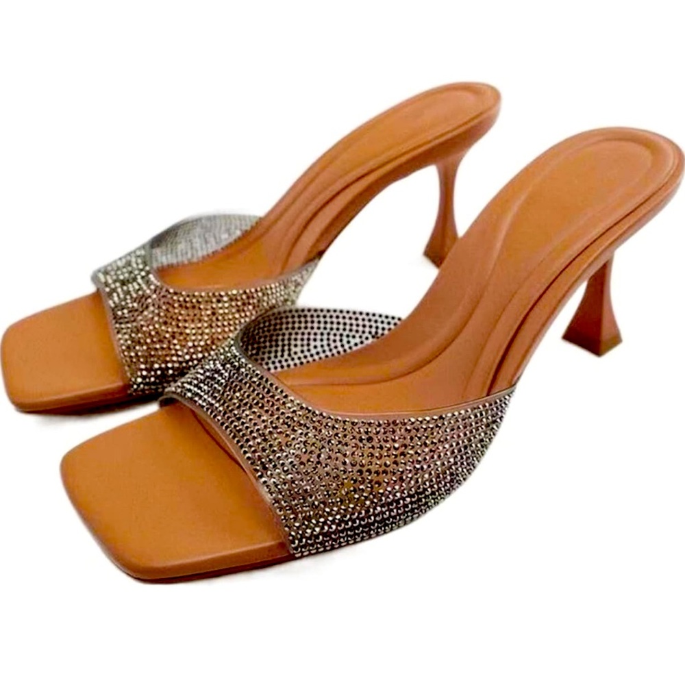 ZARA Silver Metallic Clear Disco Party High Slip On Heels Shoes Size 40